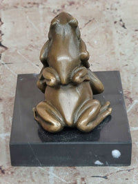Signed Mother Frog with Young Baby Genuine Bronze Sculpture Toad Statue