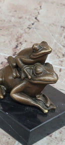 Signed Mother Frog with Young Baby Genuine Bronze Sculpture Toad Statue