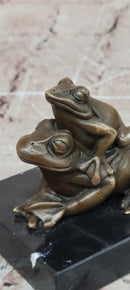 Signed Mother Frog with Young Baby Genuine Bronze Sculpture Toad Statue
