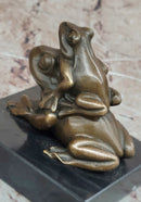 Signed Mother Frog with Young Baby Genuine Bronze Sculpture Toad Statue