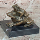 Signed Mother Frog with Young Baby Genuine Bronze Sculpture Toad Statue