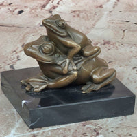 Signed Mother Frog with Young Baby Genuine Bronze Sculpture Toad Statue