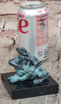 Bronze Frog Mother and Baby Animal Figurine Green Patina Signed Milo