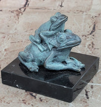Bronze Frog Mother and Baby Animal Figurine Green Patina Signed Milo