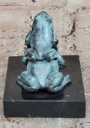 Bronze Frog Mother and Baby Animal Figurine Green Patina Signed Milo
