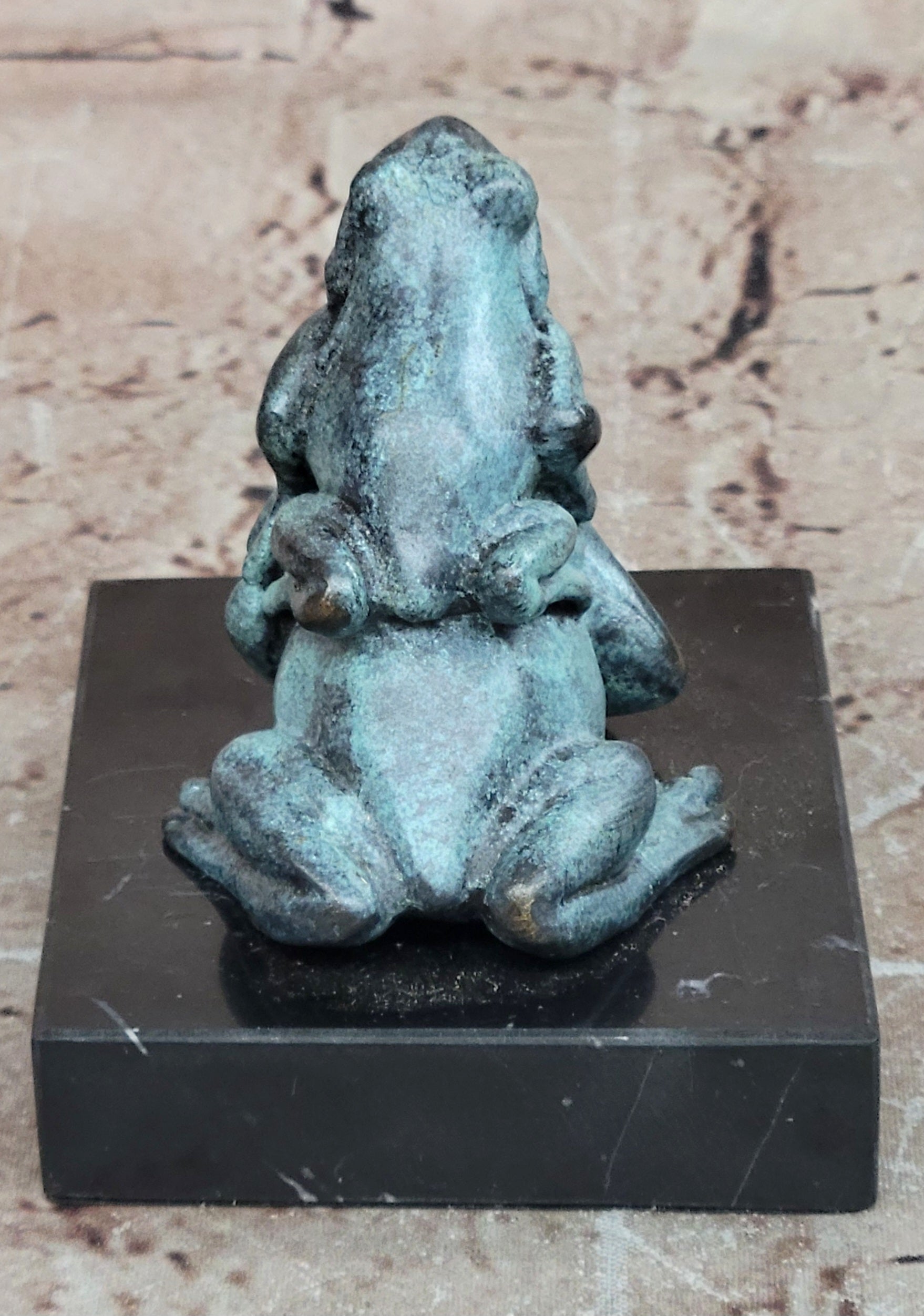 Bronze Frog Mother and Baby Animal Figurine Green Patina Signed Milo
