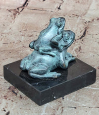 Bronze Frog Mother and Baby Animal Figurine Green Patina Signed Milo