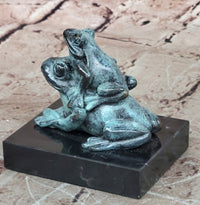 Bronze Frog Mother and Baby Animal Figurine Green Patina Signed Milo