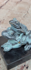 Bronze Frog Mother and Baby Animal Figurine Green Patina Signed Milo