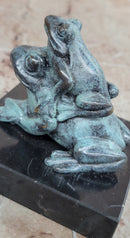 Bronze Frog Mother and Baby Animal Figurine Green Patina Signed Milo