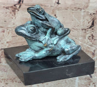 Bronze Frog Mother and Baby Animal Figurine Green Patina Signed Milo