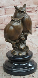 Signed Original Milo Two Owls Bronze Sculptures Sign of Wisdom Figurine