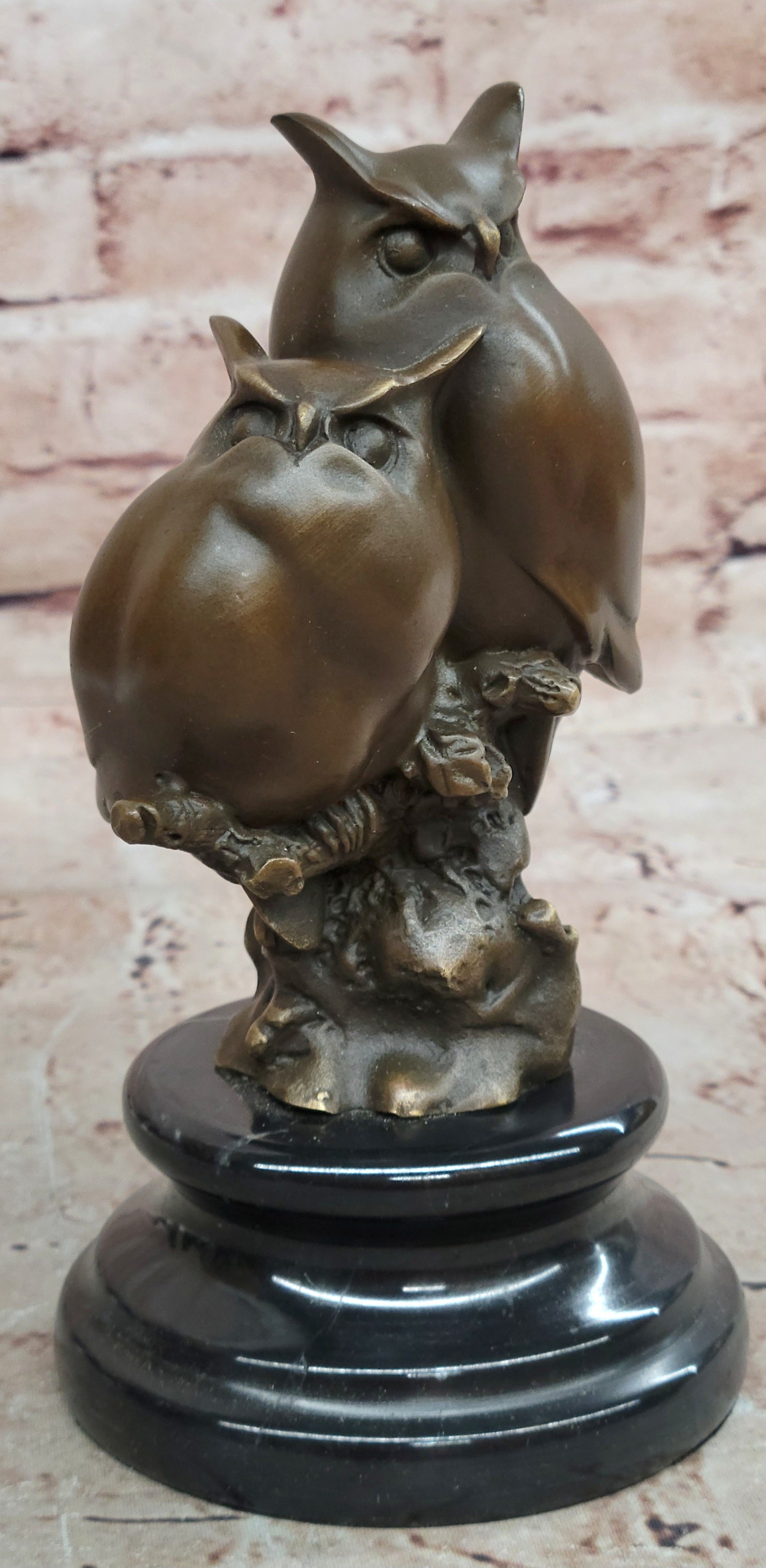 Signed Original Milo Two Owls Bronze Sculptures Sign of Wisdom Figurine