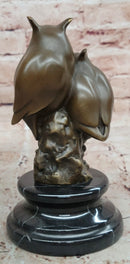 Signed Original Milo Two Owls Bronze Sculptures Sign of Wisdom Figurine