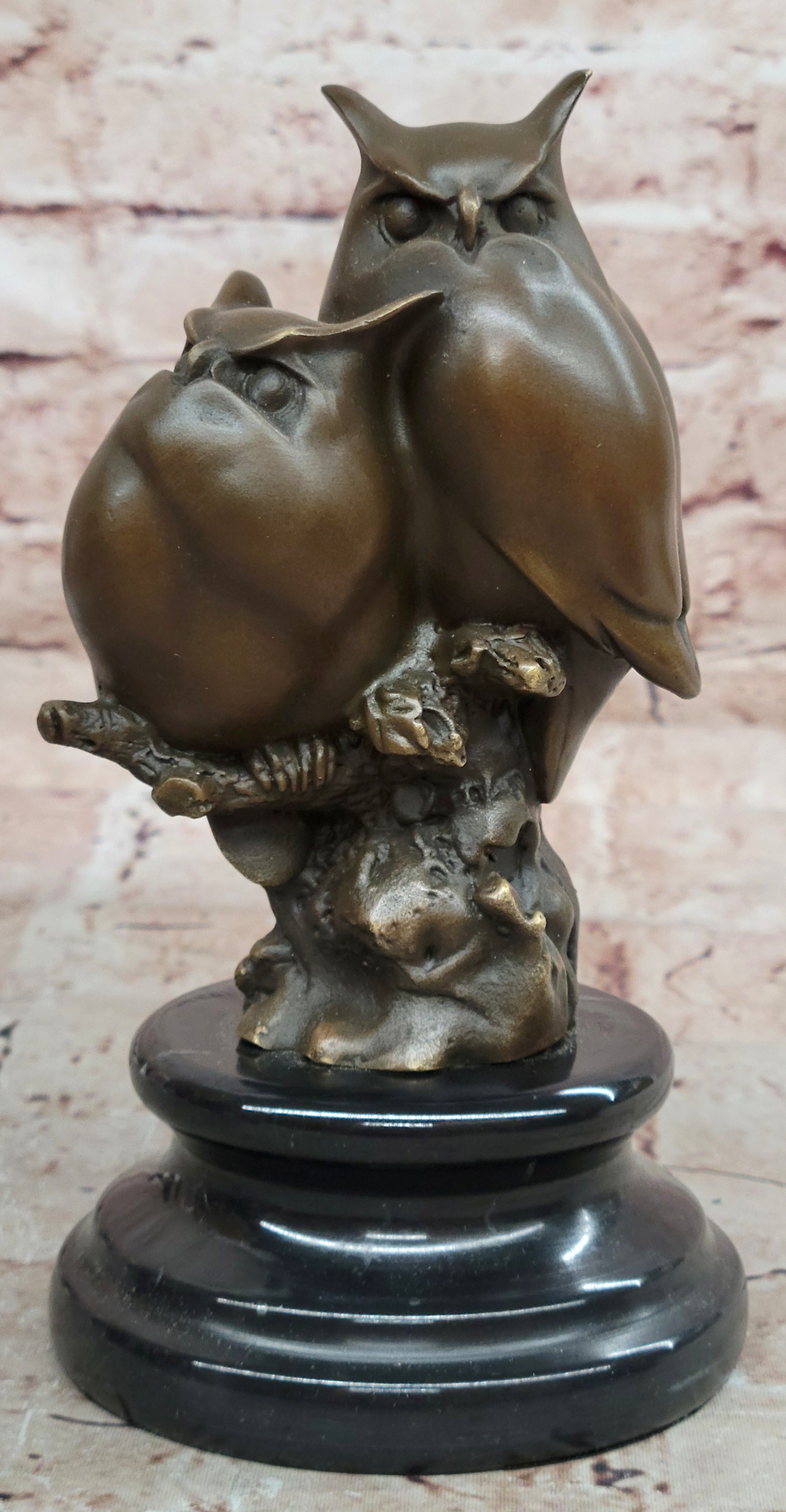Signed Original Milo Two Owls Bronze Sculptures Sign of Wisdom Figurine