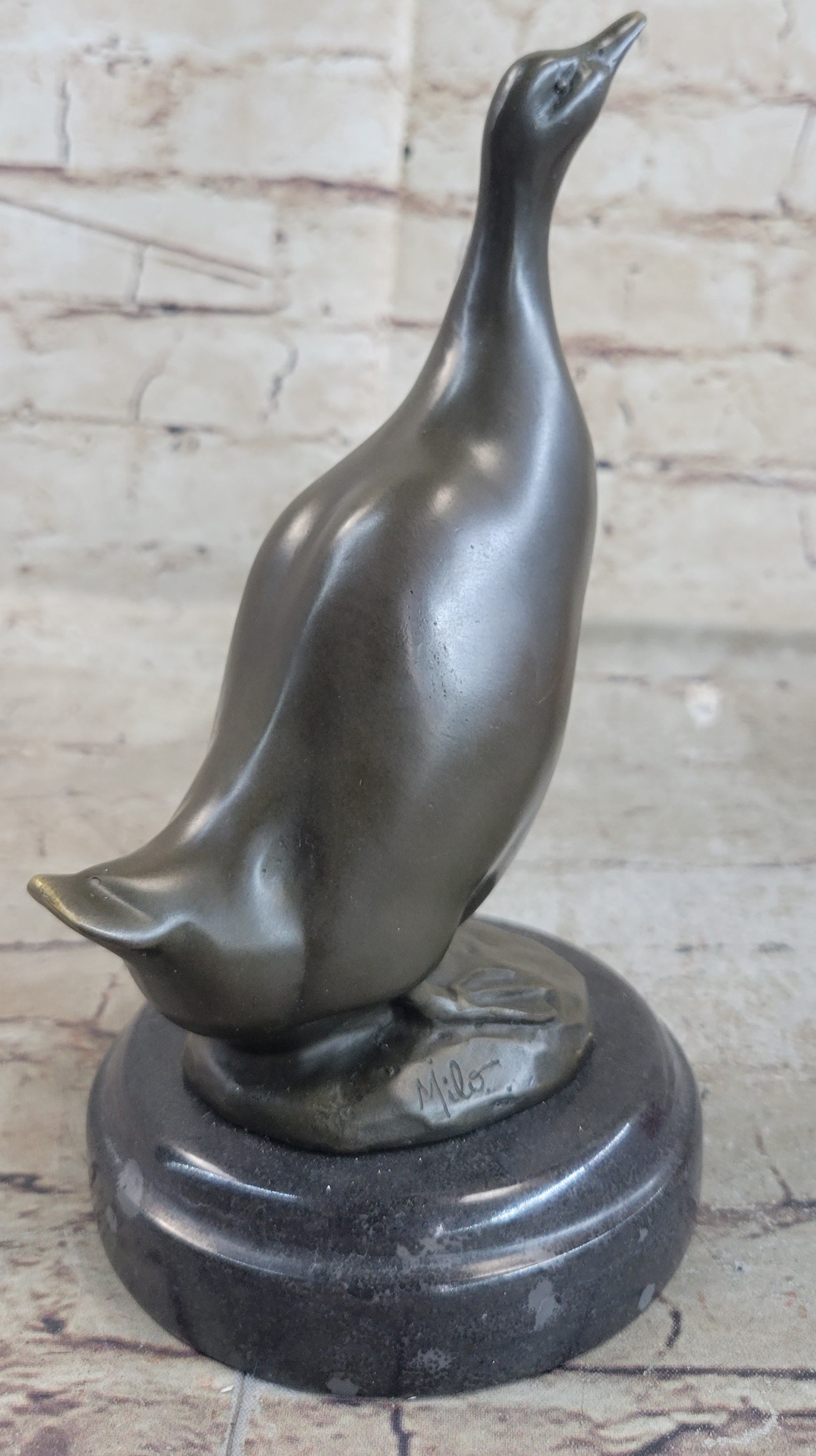 Duck Bird Water Fowl Bronze Sculpture on Marble Base