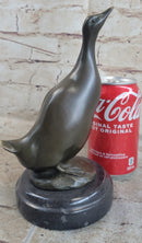 Duck Bird Water Fowl Bronze Sculpture on Marble Base