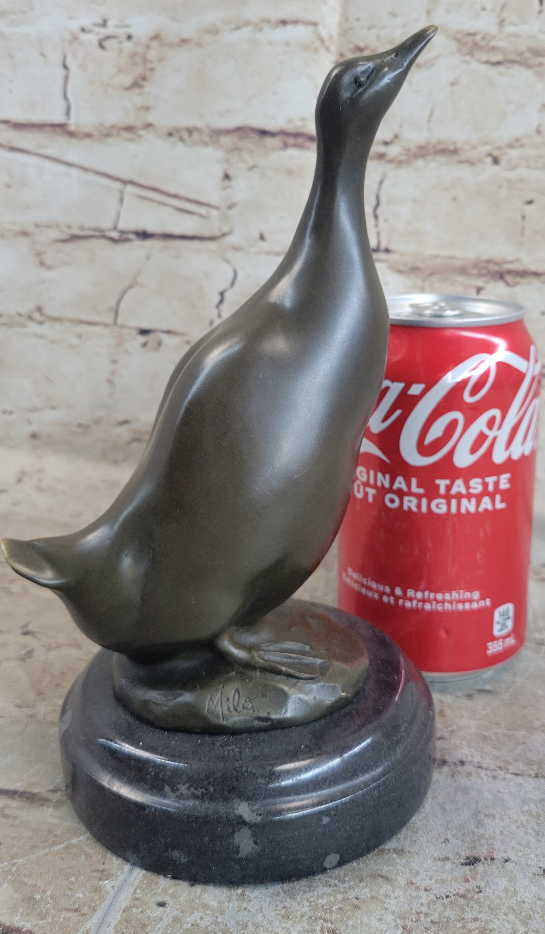Duck Bird Water Fowl Bronze Sculpture on Marble Base