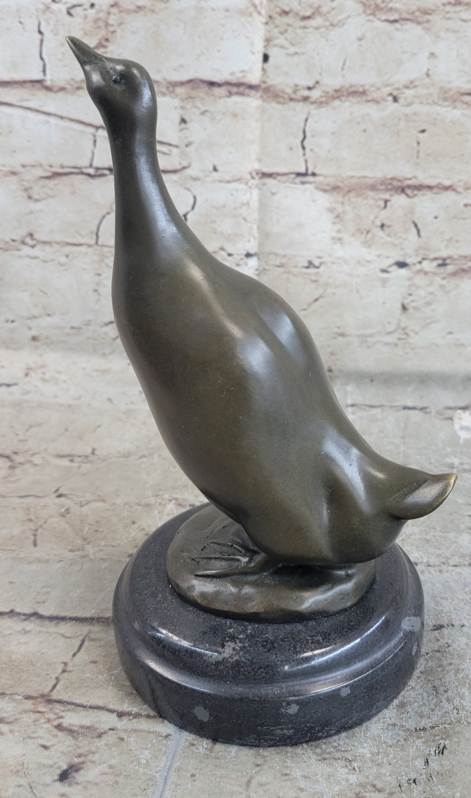 Duck Bird Water Fowl Bronze Sculpture on Marble Base