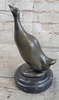 Duck Bird Water Fowl Bronze Sculpture on Marble Base