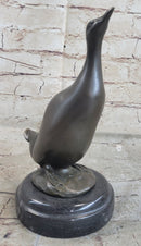 Duck Bird Water Fowl Bronze Sculpture on Marble Base