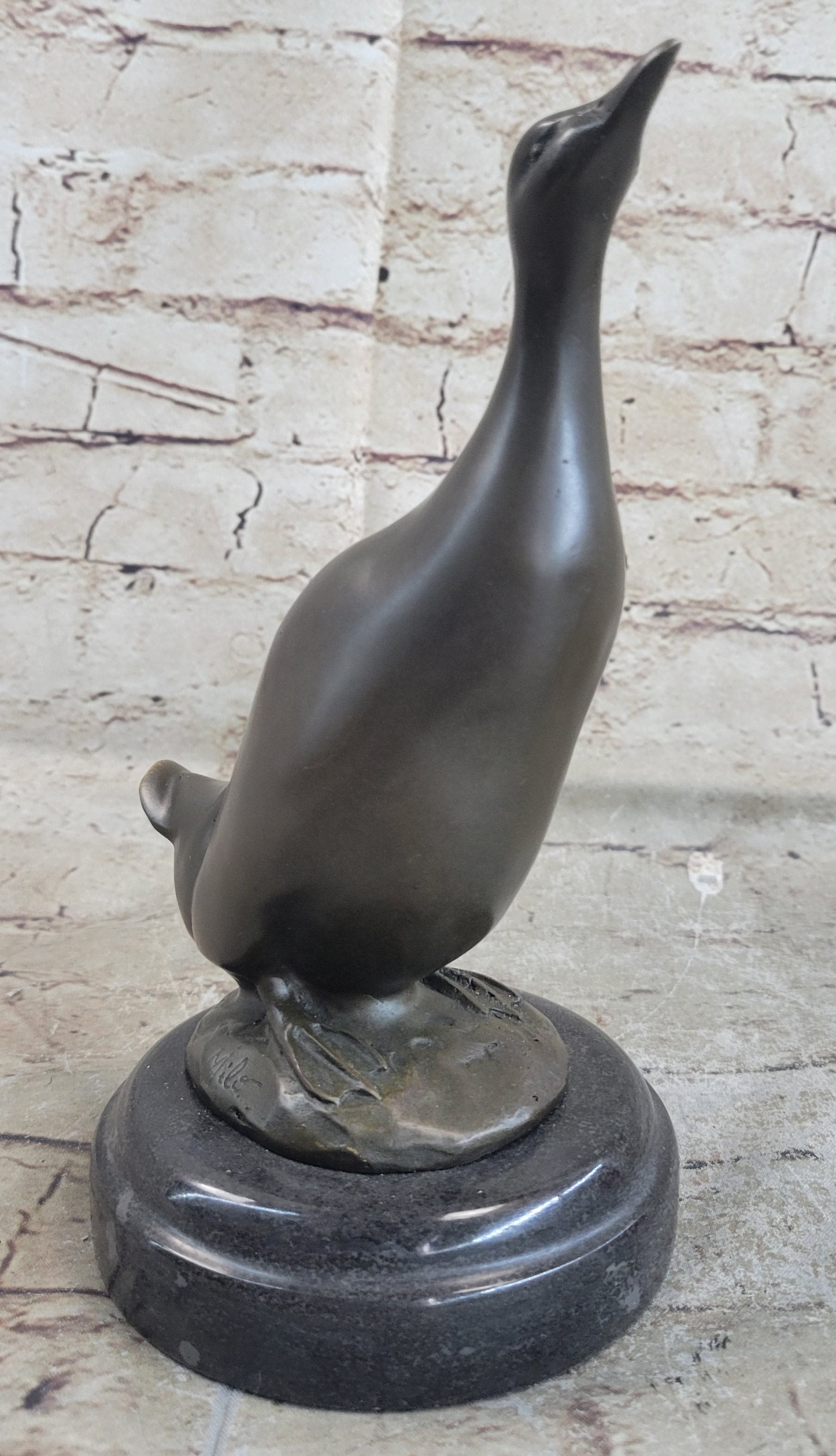 Duck Bird Water Fowl Bronze Sculpture on Marble Base
