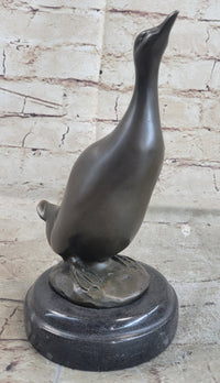 Duck Bird Water Fowl Bronze Sculpture on Marble Base