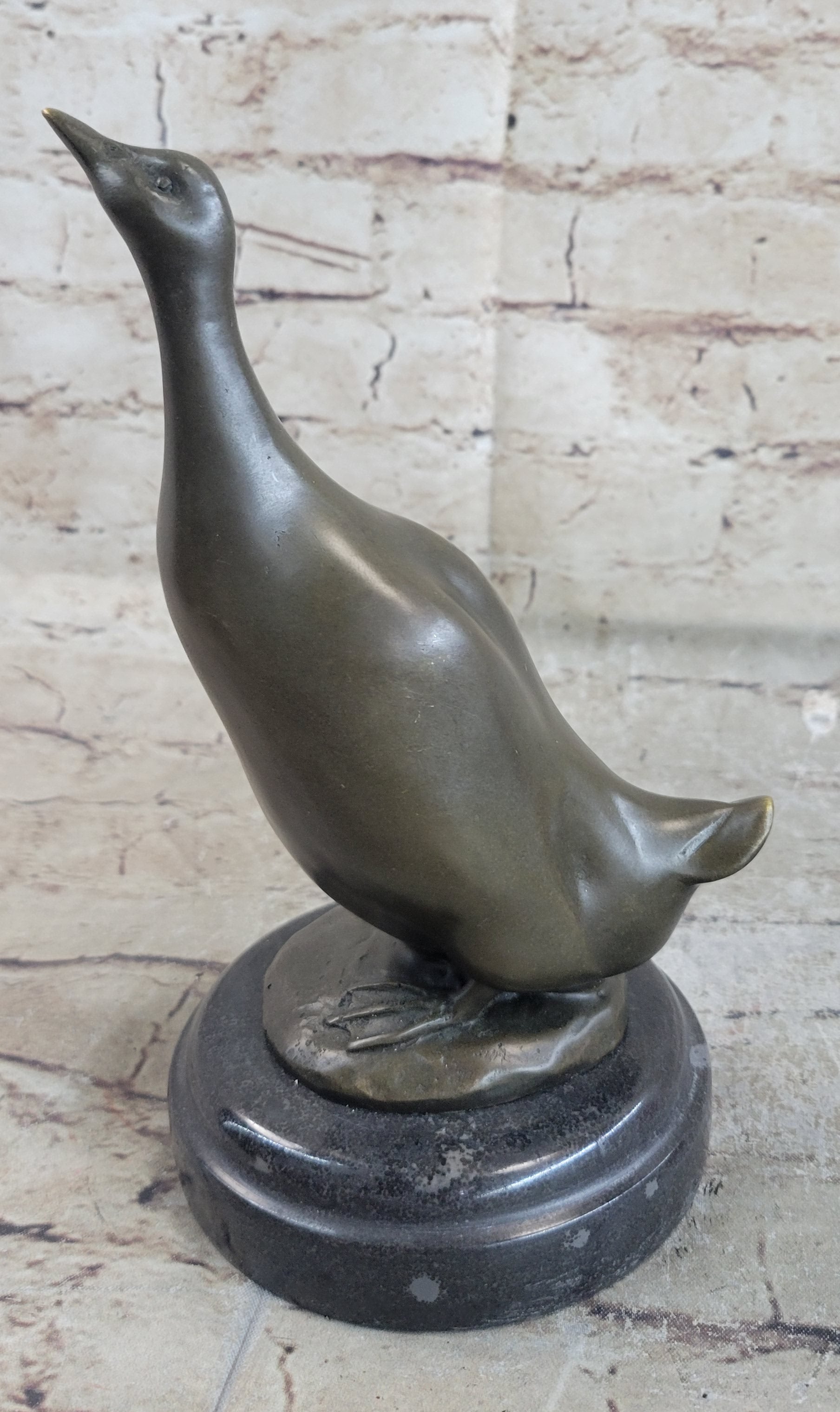 Duck Bird Water Fowl Bronze Sculpture on Marble Base