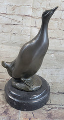 Duck Bird Water Fowl Bronze Sculpture on Marble Base