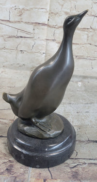 Duck Bird Water Fowl Bronze Sculpture on Marble Base