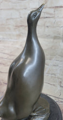 Duck Bird Water Fowl Bronze Sculpture on Marble Base