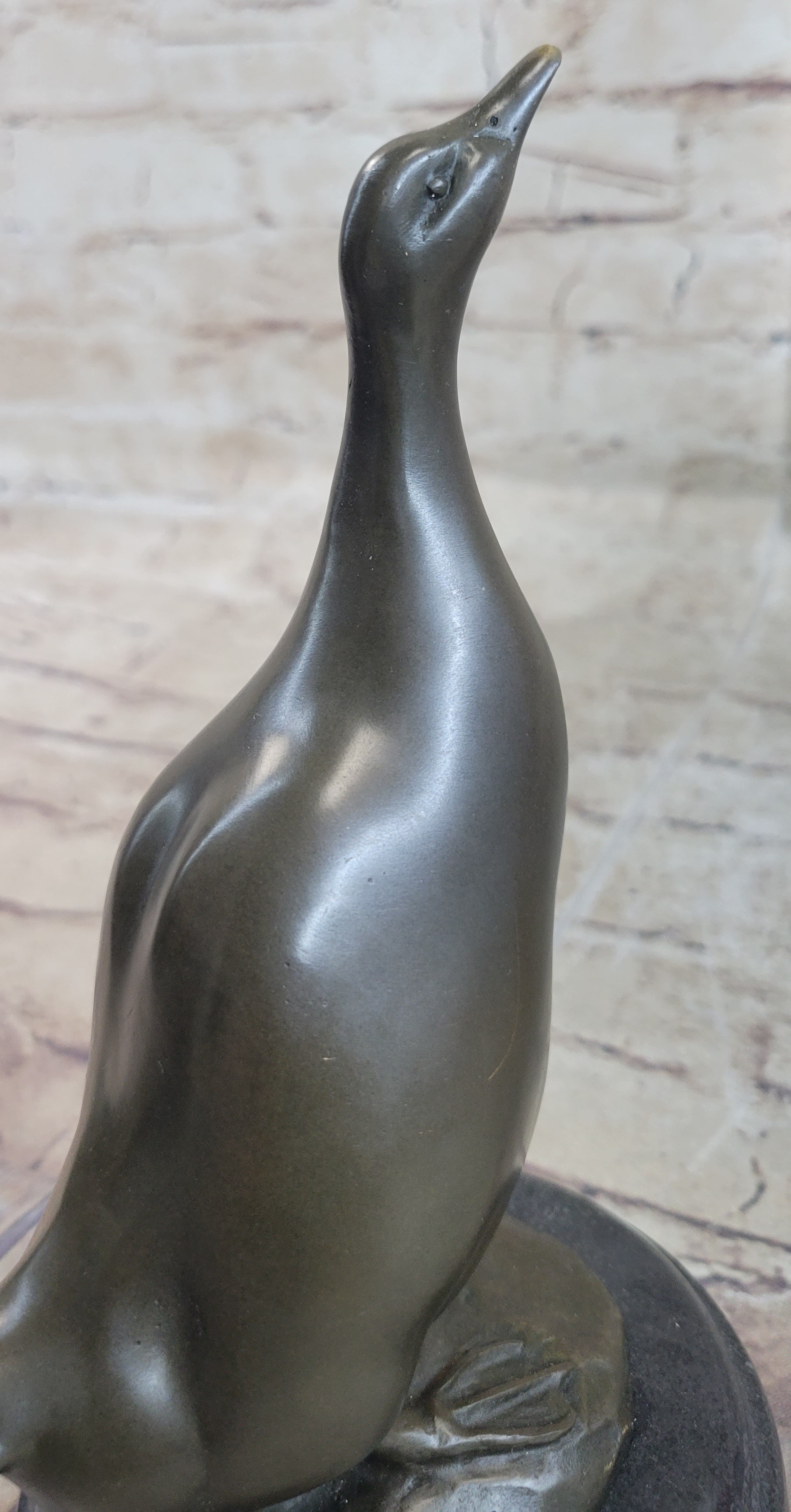 Duck Bird Water Fowl Bronze Sculpture on Marble Base