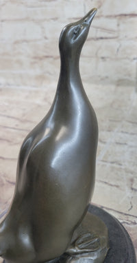 Duck Bird Water Fowl Bronze Sculpture on Marble Base