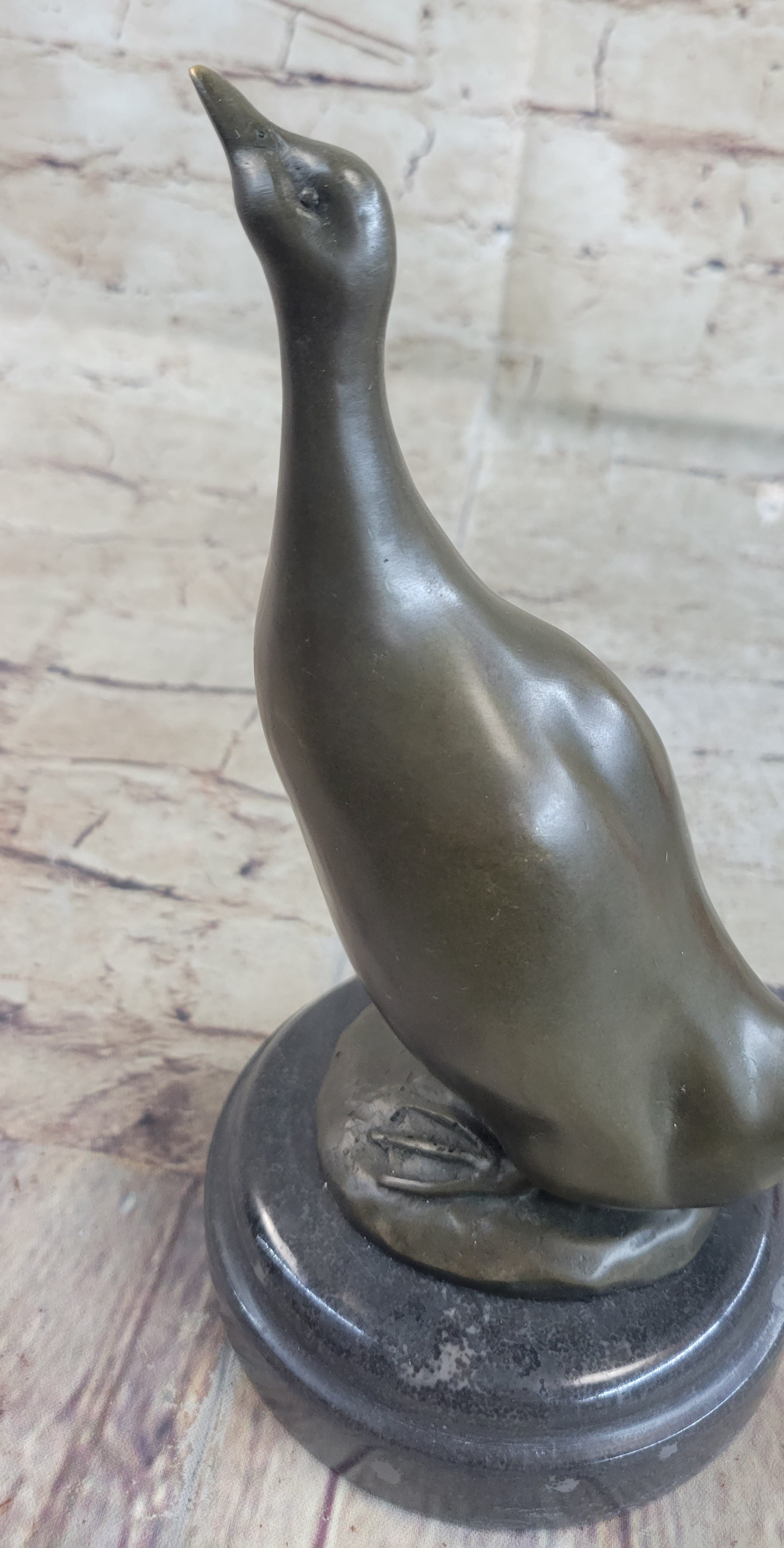 Duck Bird Water Fowl Bronze Sculpture on Marble Base