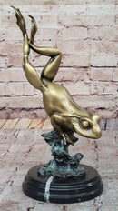 Hot Cast Bronze Leaping Frog w/ Gold Patina - Milo