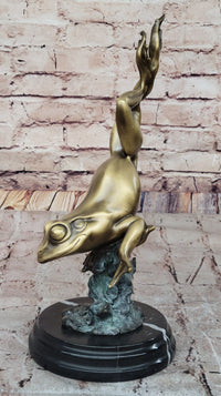Hot Cast Bronze Leaping Frog w/ Gold Patina - Milo
