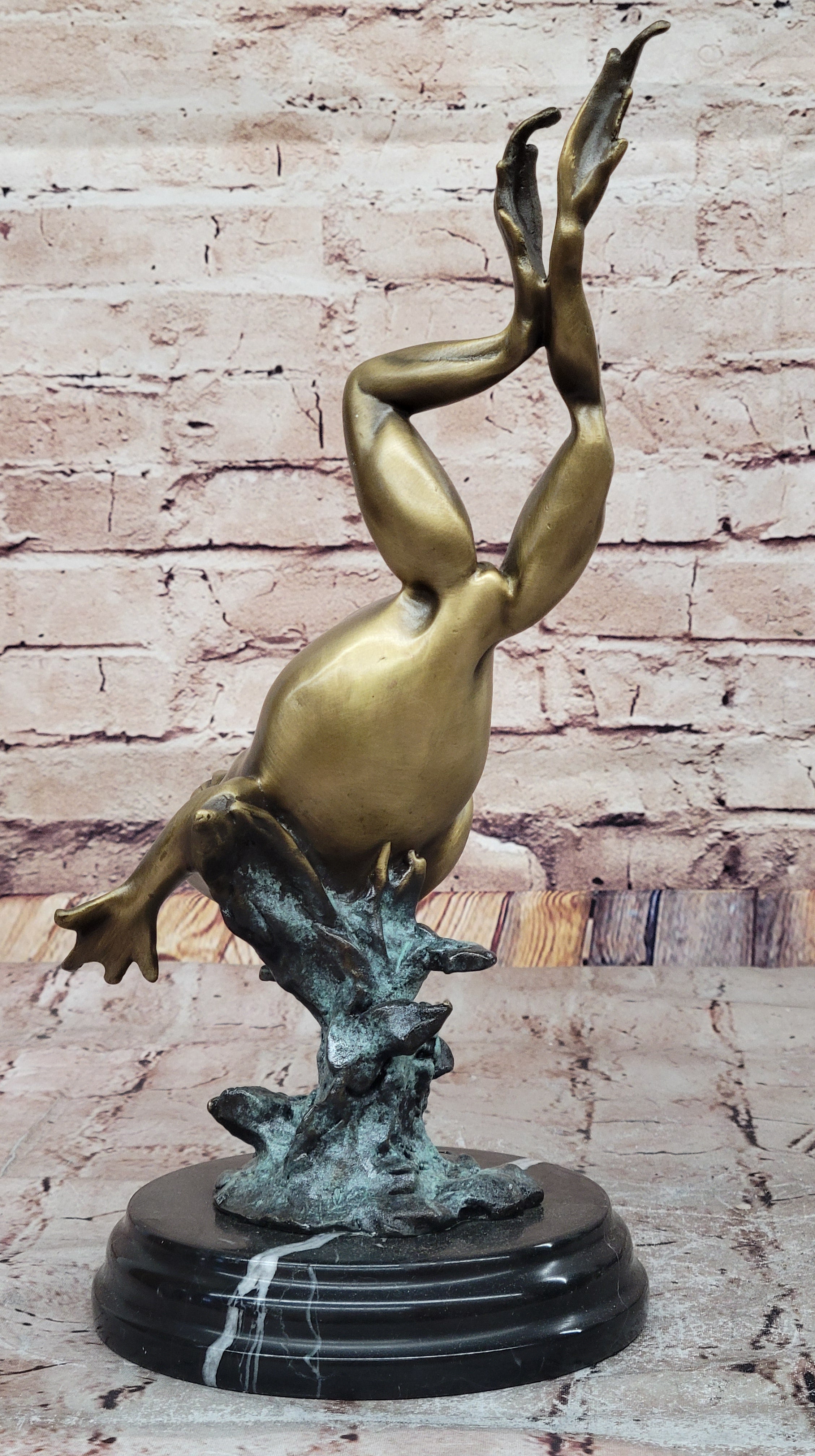Hot Cast Bronze Leaping Frog w/ Gold Patina - Milo