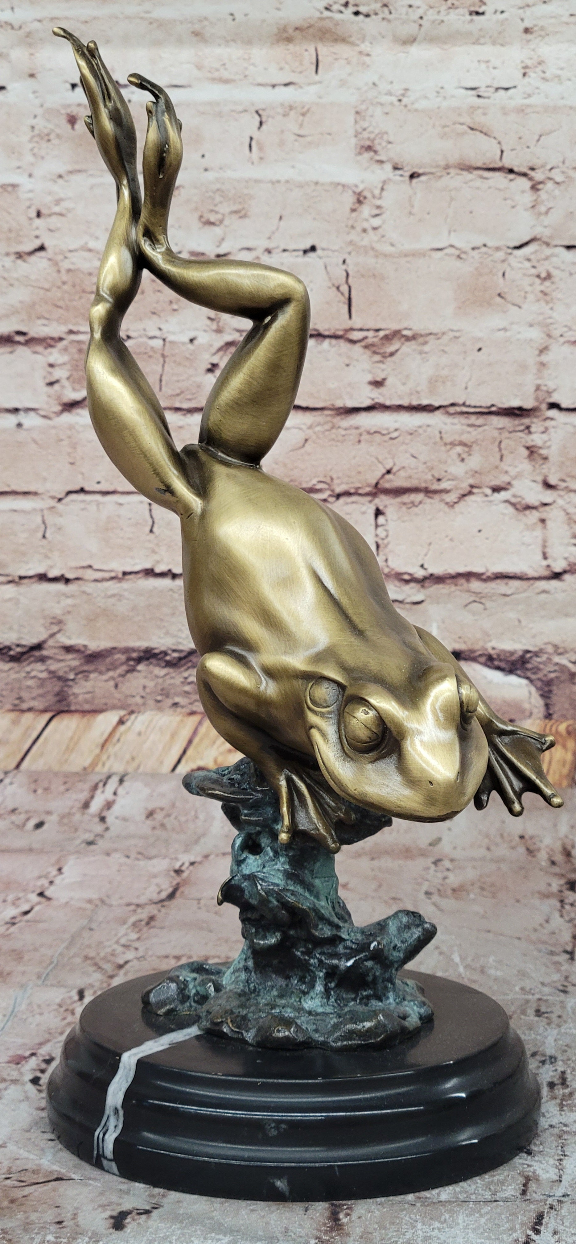 Hot Cast Bronze Leaping Frog w/ Gold Patina - Milo