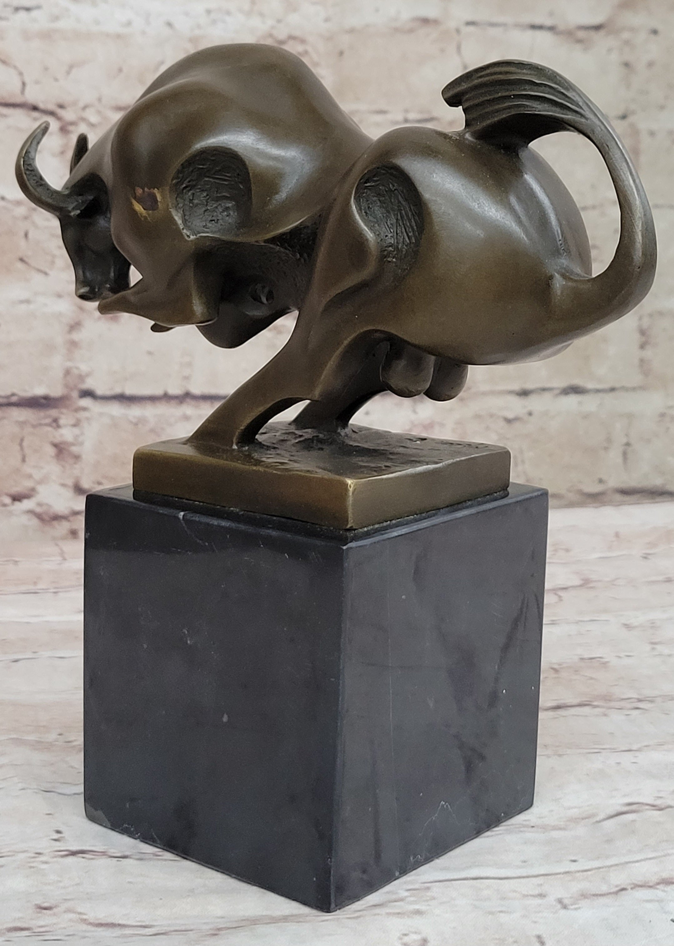 Abstract Modern Art Charging Bull Signed Bronze 8" x 7"