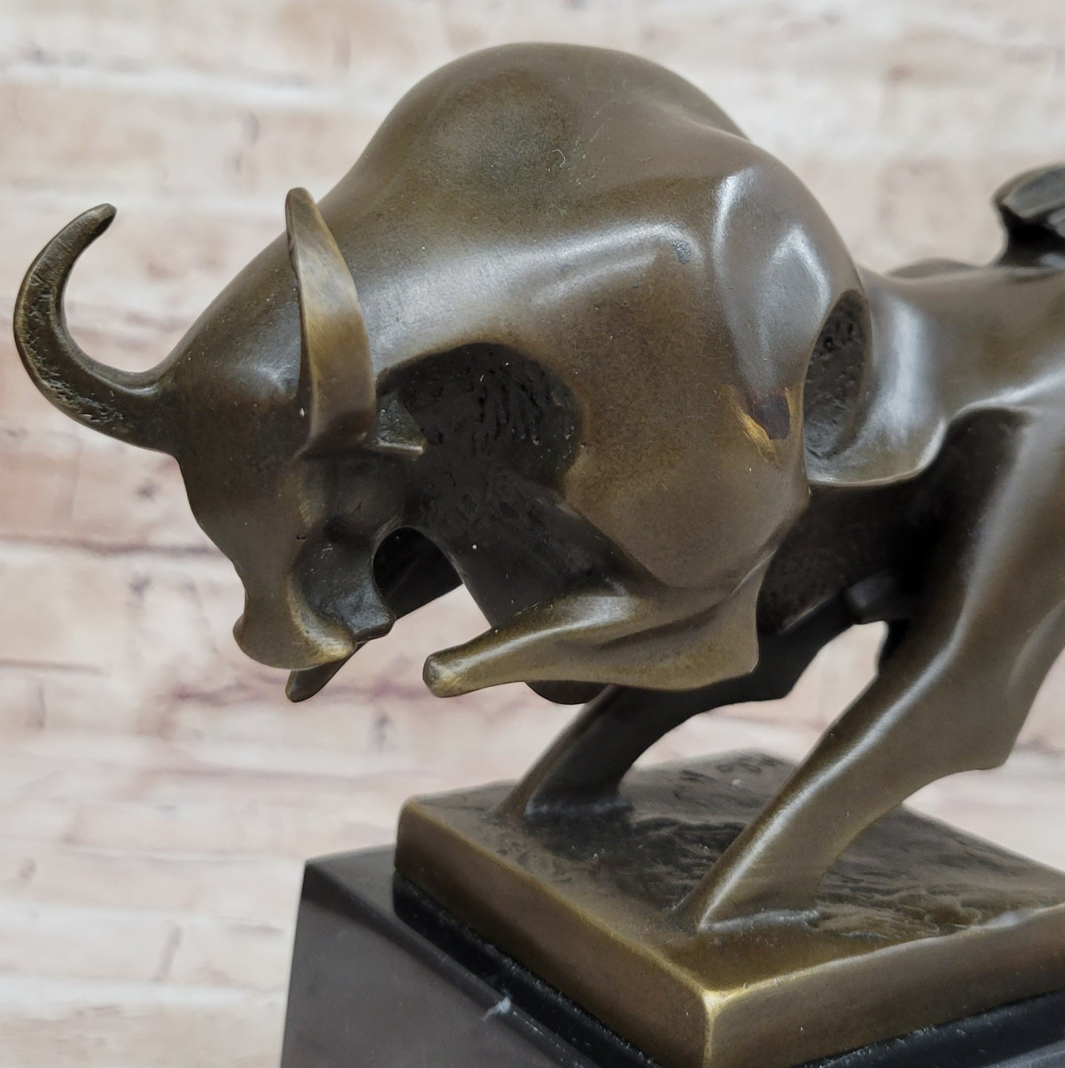 Abstract Modern Art Charging Bull Signed Bronze 8" x 7"