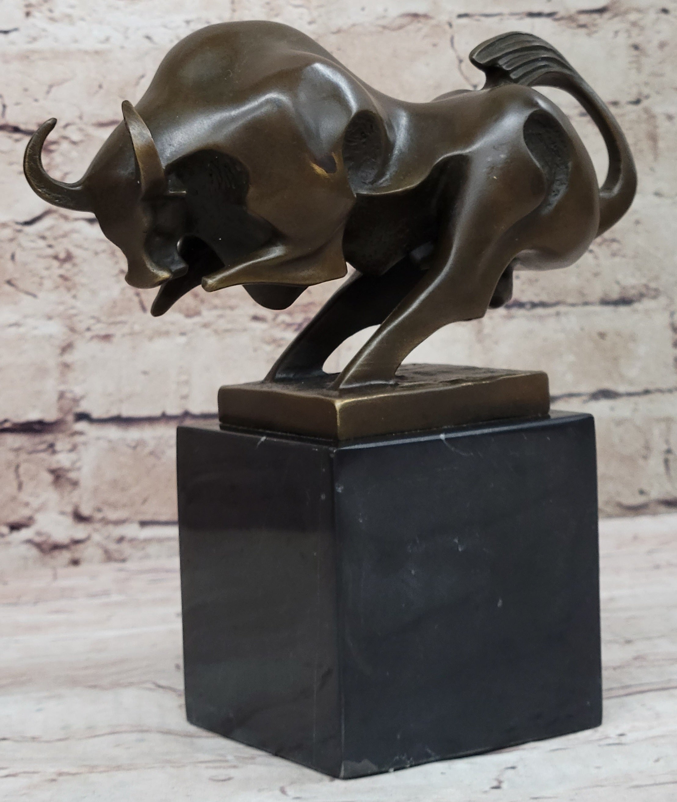 Abstract Modern Art Charging Bull Signed Bronze 8" x 7"