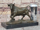 Bronze Charging Bull Sculpture on Marble Base