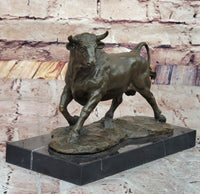 Bronze Charging Bull Sculpture on Marble Base