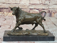 Bronze Charging Bull Sculpture on Marble Base