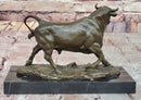 Bronze Charging Bull Sculpture on Marble Base