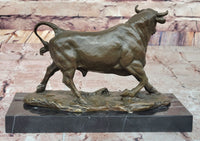 Bronze Charging Bull Sculpture on Marble Base