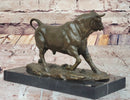 Bronze Charging Bull Sculpture on Marble Base