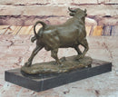 Bronze Charging Bull Sculpture on Marble Base