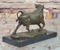 Bronze Charging Bull Sculpture on Marble Base