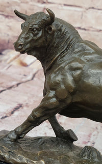 Bronze Charging Bull Sculpture on Marble Base
